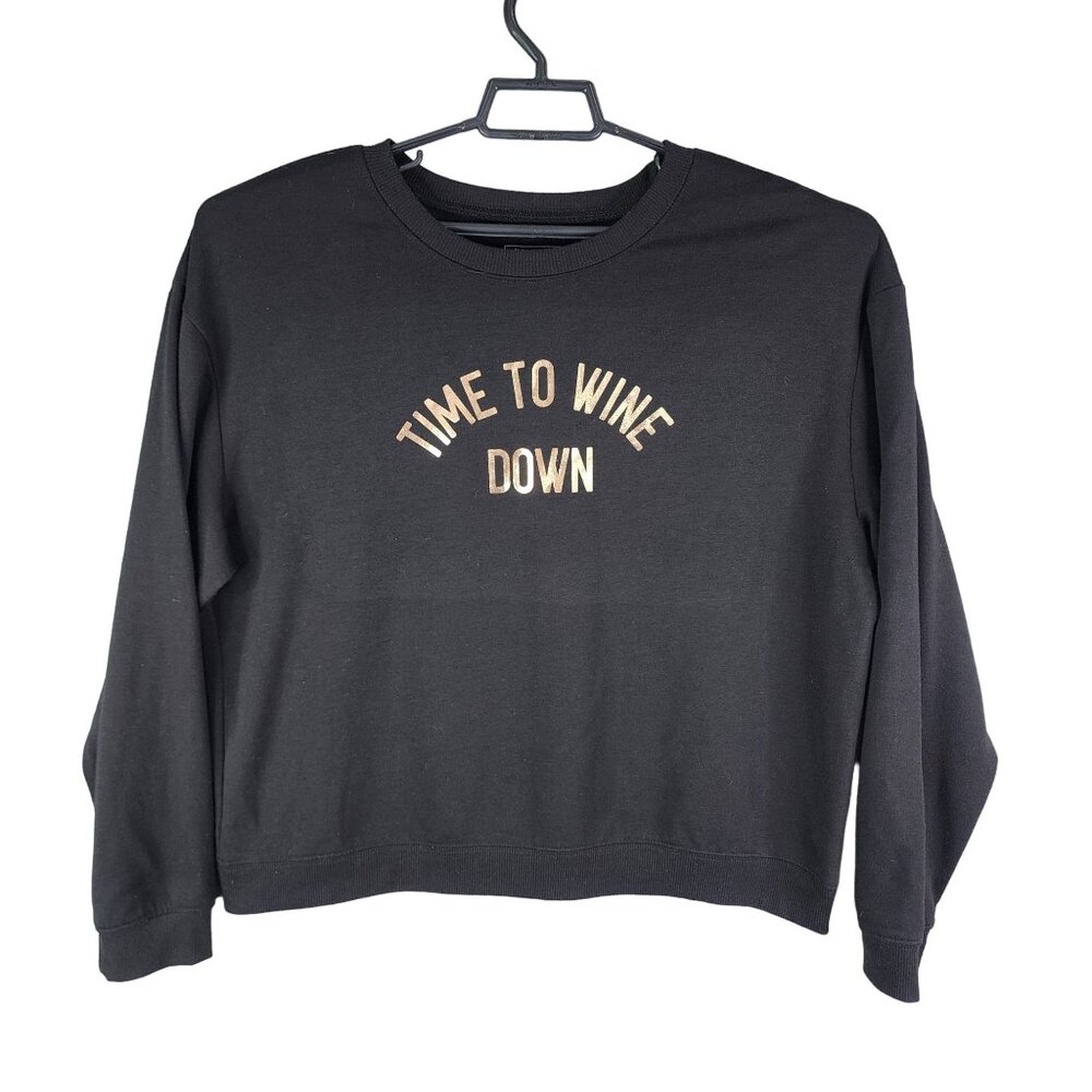 Womens Black Miken Flow Sweatshirt "Time To Wine Down" Long Sleeve Size XL
